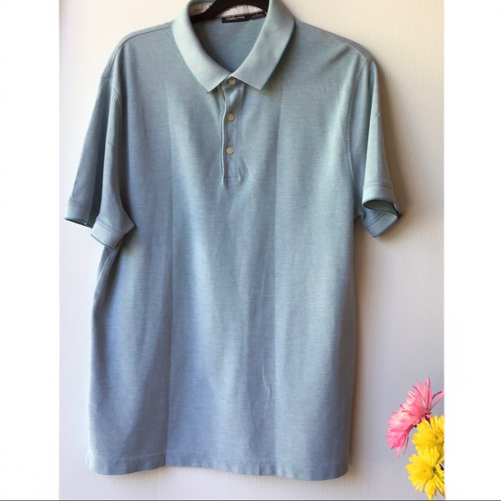 Claiborne Short Sleeve Teal Green Polo Shirt Size L.